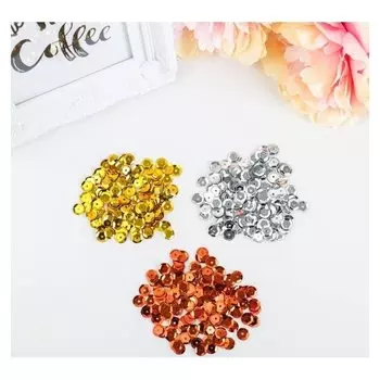 Пайетки для творчества "Классика", золото, серебро, медь, 6 мм, 30 г