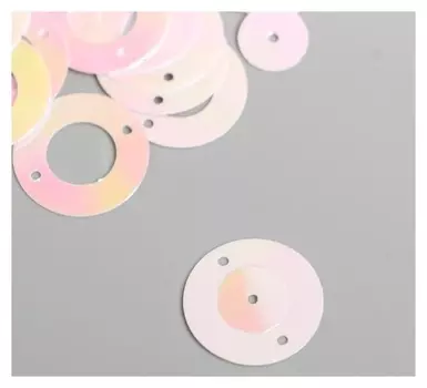 Пайетки "Круг в кольце" бело-розовые набор 30 гр D=2 см