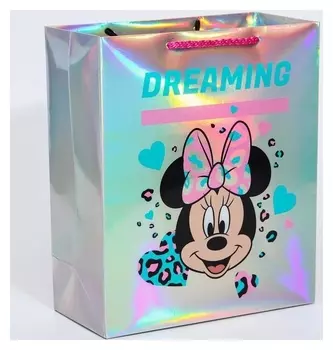 Пакет голография горизонтальный "Dreaming", минни маус, 25 х 21 х 10 см