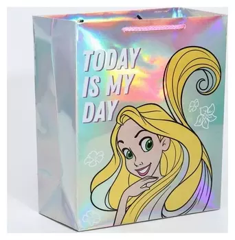 Пакет голография горизонтальный "Today Is My Day", принцессы, 25 х 21 х 10 см