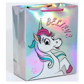 Пакет голография горизонтальный "Unicorn Dreams", минни маус единорог, 25 х 21 х 10 см