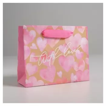 Пакет крафтовый горизонтальный With Love, S 15 × 12 × 5,5 см