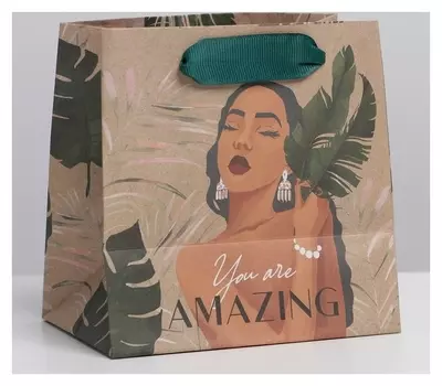 Пакет крафтовый квадратный Amazing, 14 × 14 × 9 см