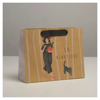 Пакет крафтовый подарочный Cat, 22 × 17,5 × 8 см