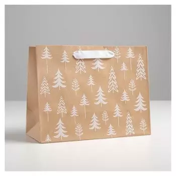 Пакет крафтовый с пенным нанесением «Новогодний лес», 24 х 19,5 х 11 см