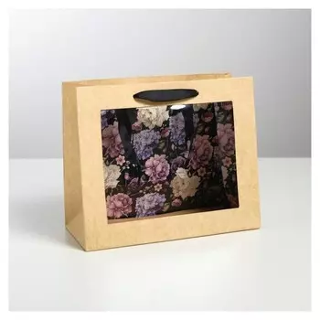 Пакет крафтовый с пластиковым окном Flowers, 24 х 20 х 11см