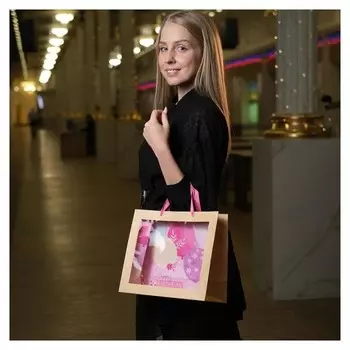 Пакет крафтовый с пластиковым окном Happy Birthday, 31 х 26 х 11 см
