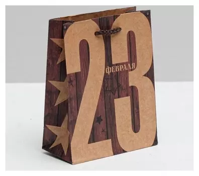 Пакет крафтовый вертикальный «23 февраля», 12 × 15 × 6 см