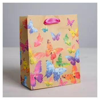 Пакет крафтовый вертикальный «Бабочки», MS 18 × 23 × 10 см