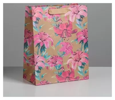 Пакет крафтовый вертикальный «Цветы», MS 18 х 23 х 10 см