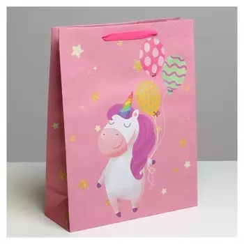 Пакет крафтовый вертикальный «Единорожик», L 31 х 40 х 11,5 см