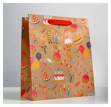 Пакет крафтовый вертикальный Happy Birthday, ML 23 × 27 × 11.5 см
