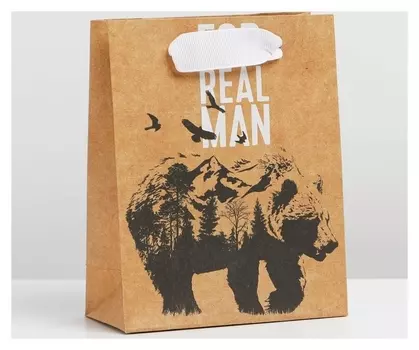 Пакет крафтовый вертикальный «Медведь», S 12 × 15 × 5.5 см