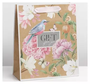 Пакет крафтовый вертикальный «Пионы», ML 23 × 27 × 11.5 см