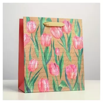 Пакет крафтовый вертикальный «Тюльпаны», ML 23 х 27 х 11,5 см