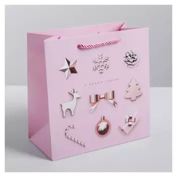 Пакет квадратный «С новым годом!», 30 × 30 × 12 см