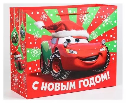 Пакет ламинат горизонтальный "С новым годом!", тачки, 49х40х19