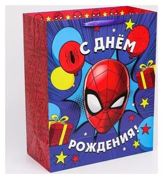 Пакет ламинат вертикальный "С днем рождения", человек-паук, 40х49х19 см