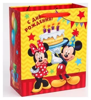 Пакет ламинат вертикальный "С днем рождения!", микки маус, 23х27х11,5 см