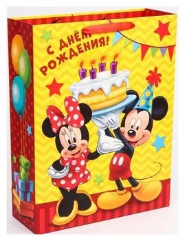 Пакет ламинат вертикальный "С днем рождения!", микки маус, 31х40х11 см