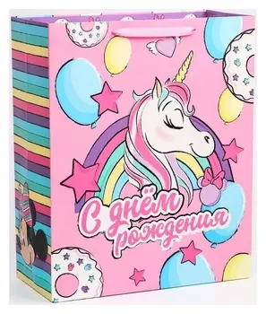 Пакет ламинат вертикальный "С днем рождения", минни маус, 40х49х19 см