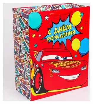 Пакет ламинат вертикальный "С днем рождения", тачки, 40х49х19 см