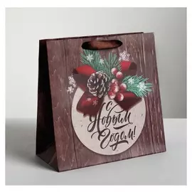 Пакет ламинированный квадратный «Новогоднее поздравление», 22 × 22 × 11 см