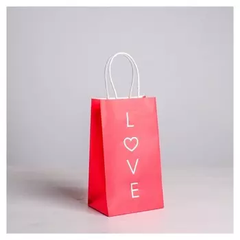 Пакет подарочный крафт Love, 12 х 21 х 9 см