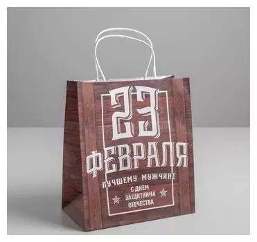 Пакет подарочный крафт «С 23 февраля», 22 х 25 х 12 см