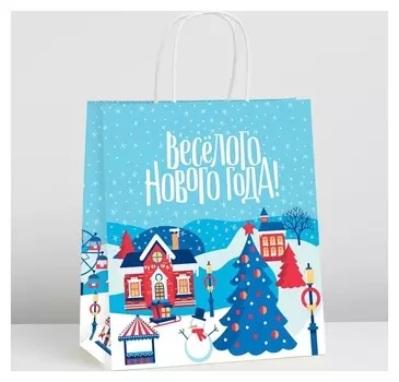 Пакет подарочный крафтовый «Городок», 22 х 25 х 12 см