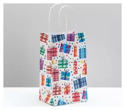 Пакет подарочный крафтовый «Подарочки», 12 × 21 × 9 см