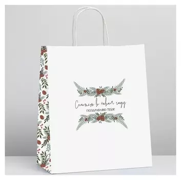 Пакет подарочный крафтовый «Поздравляю тебя», 28 × 32 × 15 см