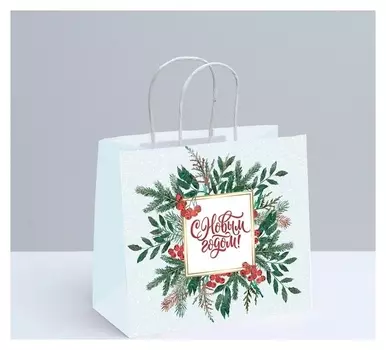 Пакет подарочный крафтовый «Рябина», 25 х 22 х 12 см