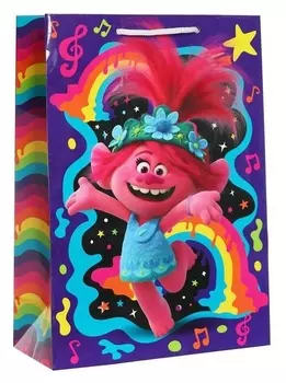 Пакет подарочный Радужные Тролли, 220х310х100 мм