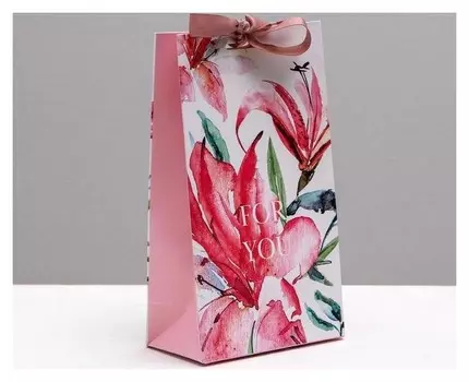 Пакет подарочный с лентой For You, 13 × 23 × 7 см
