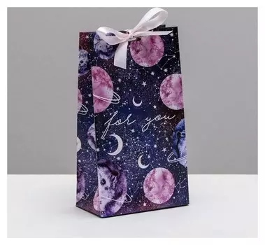 Пакет подарочный с лентой For You, 13 × 23 × 7 см