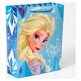 Пакет подарочный "Верь в чудеса", холодное сердце, 31х40х11,5 см