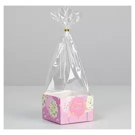 Пакет с коробкой Happy Birthday, 9 × 9 × 6 см