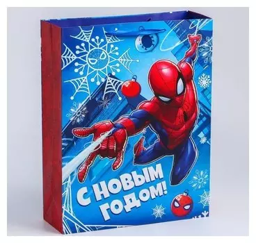 Пакет вертикальный подарочный С новым годом Человек-паук ламинированный
