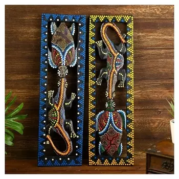 Панно "Черепашка и ящерица" дерево 50х15х1 см