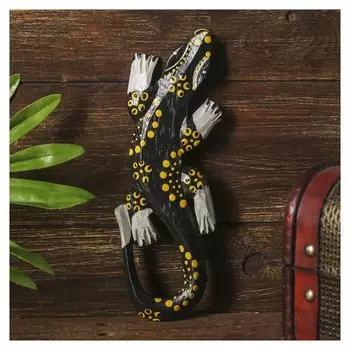 Панно Геккон черный с желтым узором