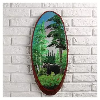 Панно на спиле "Мишка в лесу", 60 см, каменная крошка, вертикальное