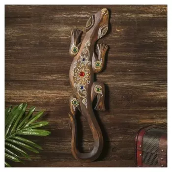 Панно настенное дерево "Геккон коричневый со стразами" 1х12х50 см