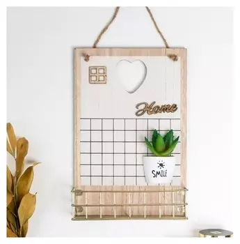 Панно настенное с полочкой "Суккулент в горшочке" 34х24х7 см