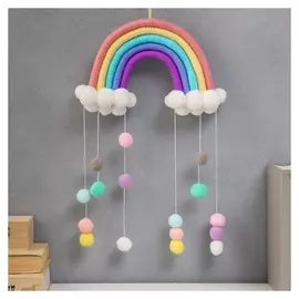 Панно настенное текстиль "Радуга и дождик" пастельные оттенки 50х25 см