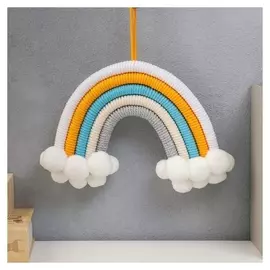 Панно настенное текстиль "Радуга с бомбошками" пастельные оттенки 26х25 см