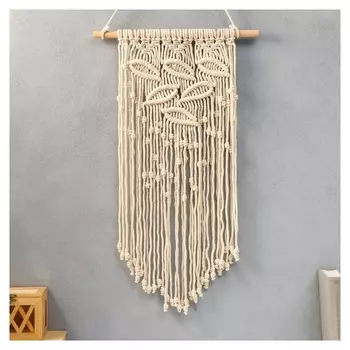 Панно настенное в технике макраме "Листья" натуральный 75х35 см