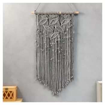 Панно настенное в технике макраме "Листья" серый 75х35 см