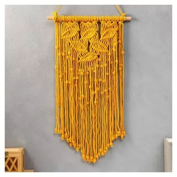 Панно настенное в технике макраме "Листья" тёплый жёлтый 75х35 см