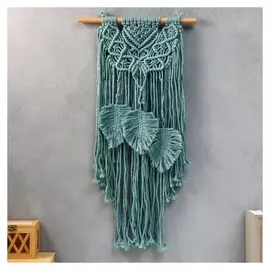 Панно настенное в технике макраме "Ожерелье и листья" серо-голубой 60х35 см